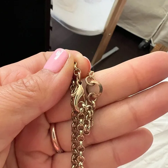 Long chain necklace with metal tassel and turquoise crystal - Picture 3 of 5